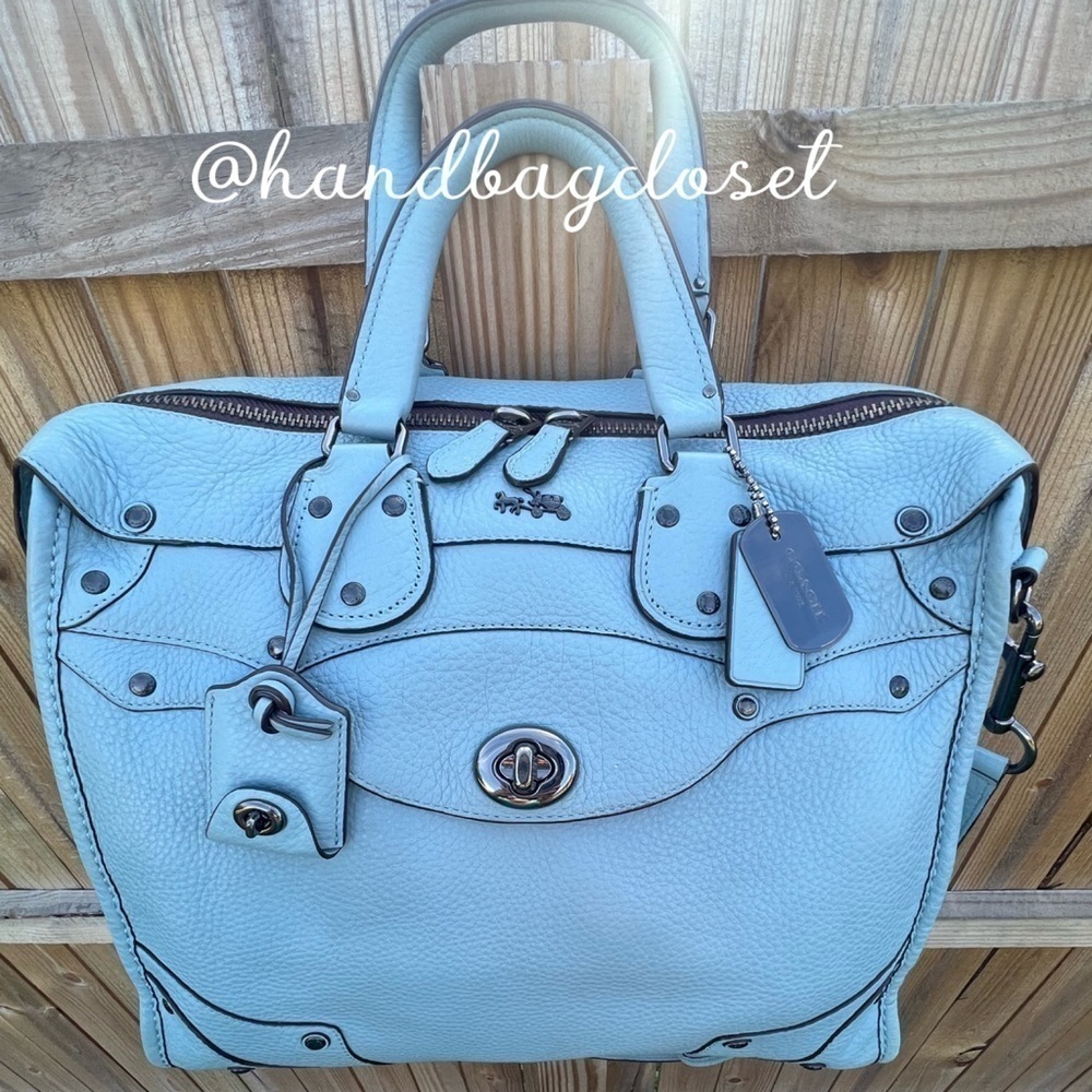 Coach Elevated Rhyder 33 Cornflower Blue Pebbled Suede Leather Shoulder Bag - Picture 10 of 16